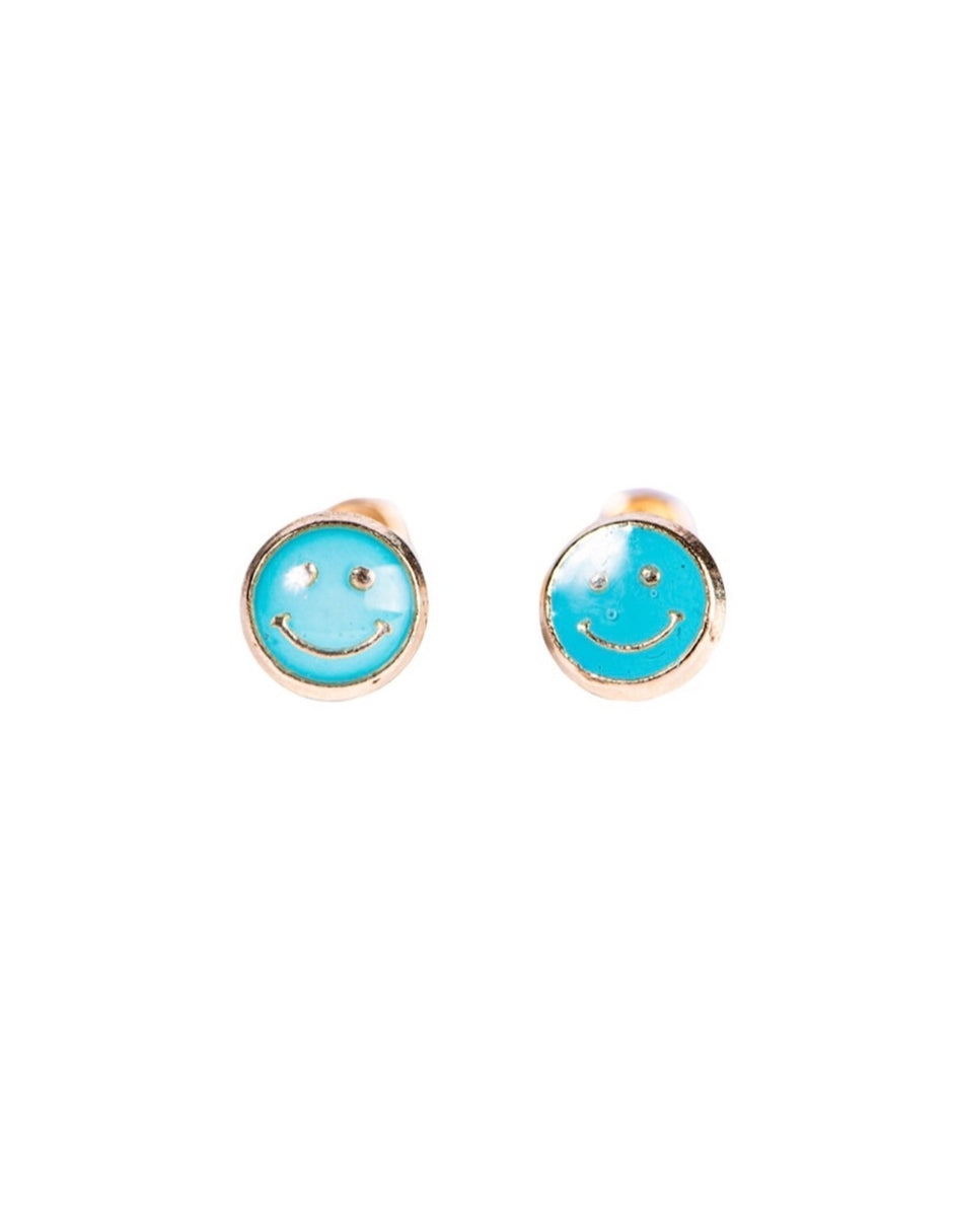 Broquel de Carita Feliz Azul en Oro de 10k