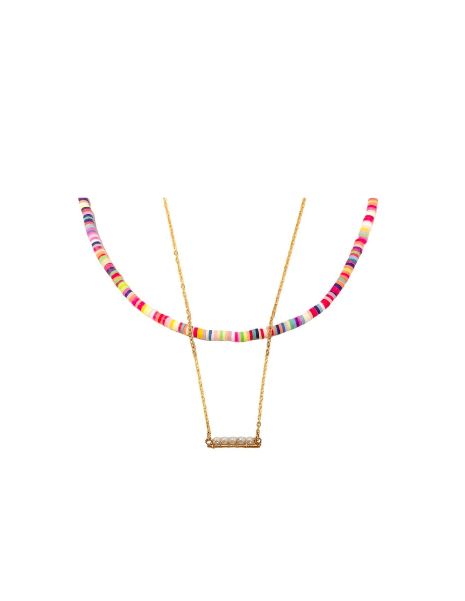 Collar de Puka con Cadena en Chapa de Oro de 14k y Dije con Perlas Naturales