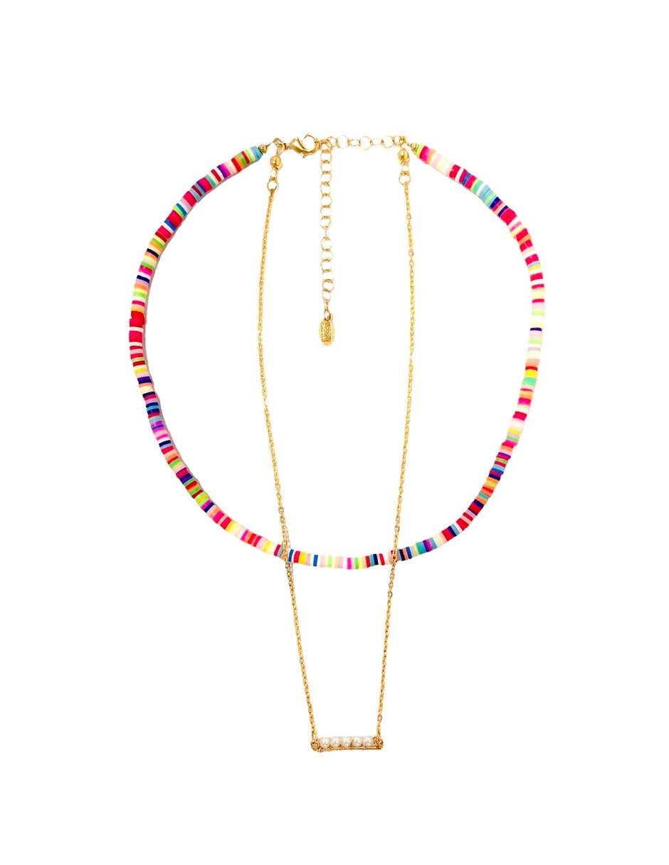 Collar de Puka con Cadena en Chapa de Oro de 14k y Dije con Perlas Naturales