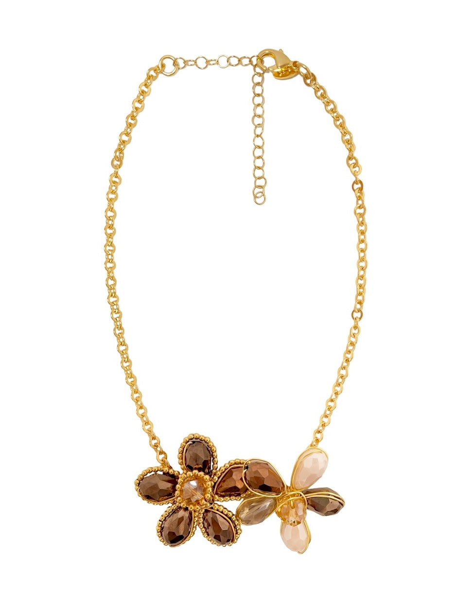 Collar Flores Cafes en Chapa de Oro de 14k
