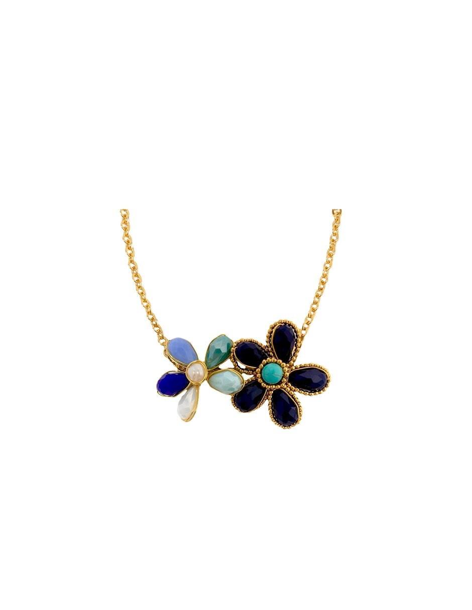 Collar Flores Azules en Chapa de Oro 14k