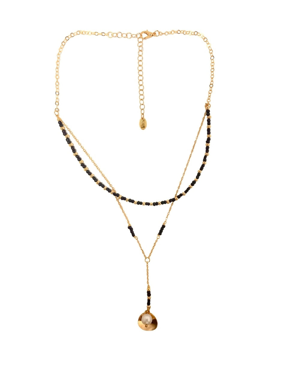 Collar Doble con Perla Natural en Chapa de Oro 14k