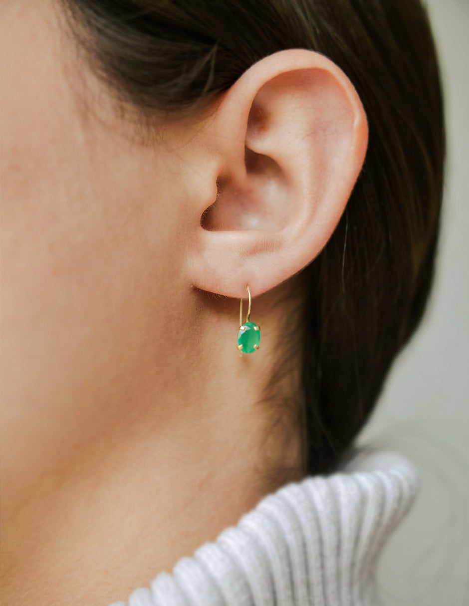 Aretes de Ágata Verde - en Oro de 10k