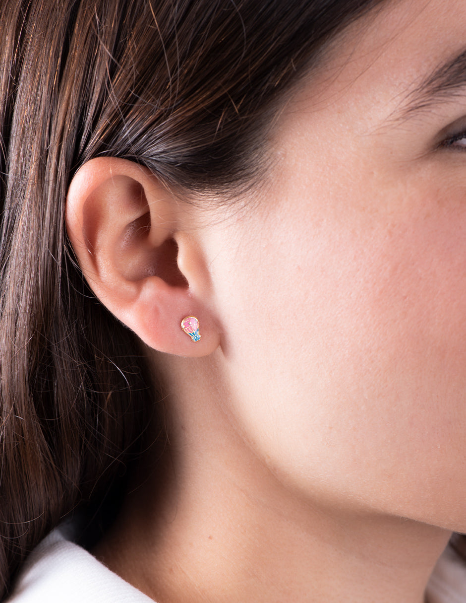 Broqueles Esmaltados de Globo Aerostatico en Oro de 10k