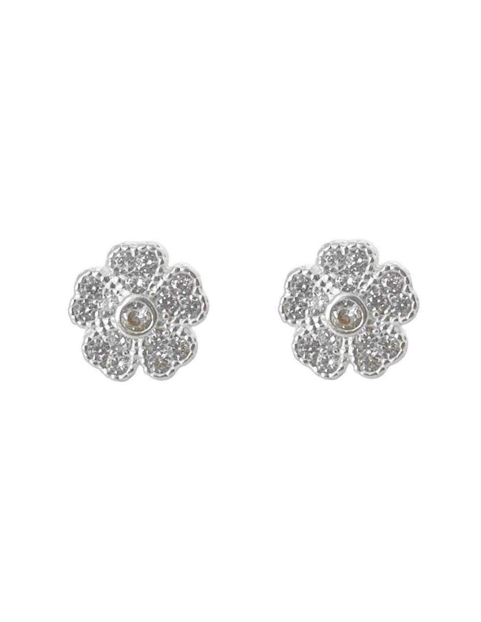 Broquel Mini Flor de Plata con Zirconia