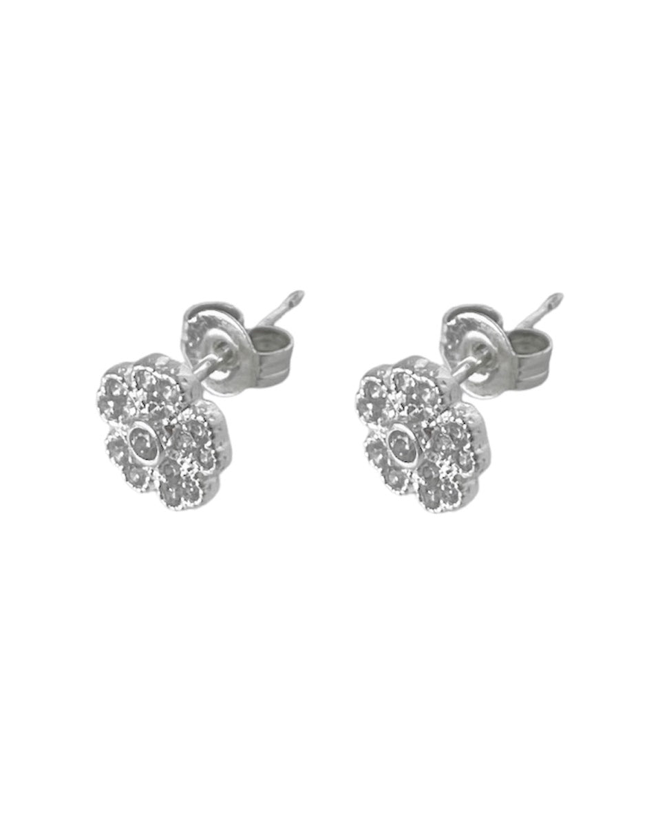 Broquel Mini Flor de Plata con Zirconia