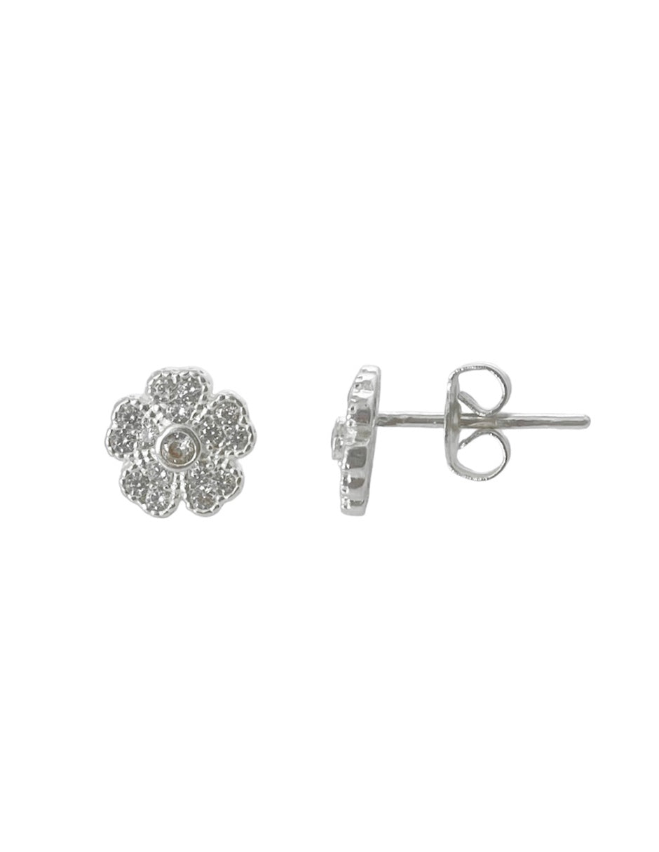 Broquel Mini Flor de Plata con Zirconia