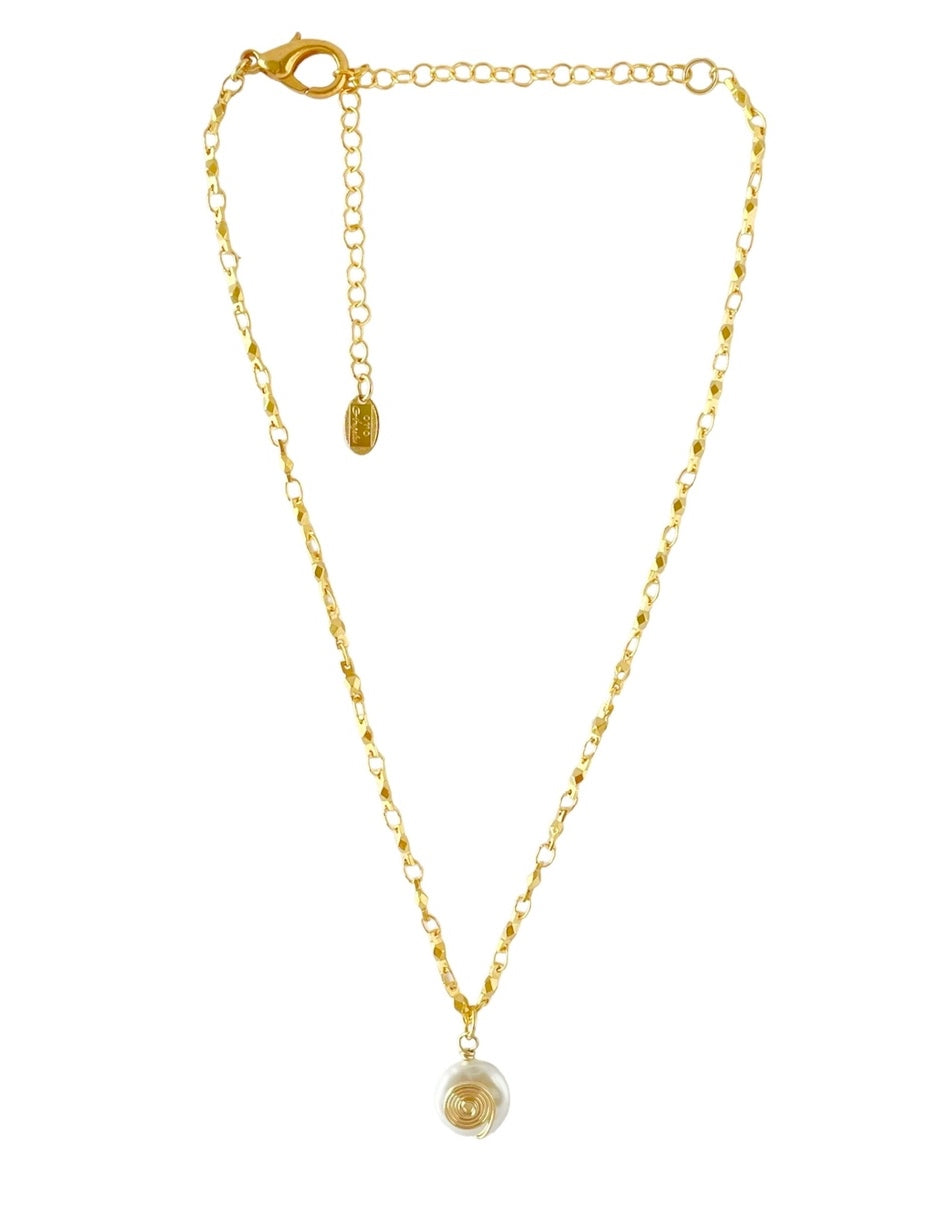 Collar Espiral con Perla en Chapa de Oro 14k