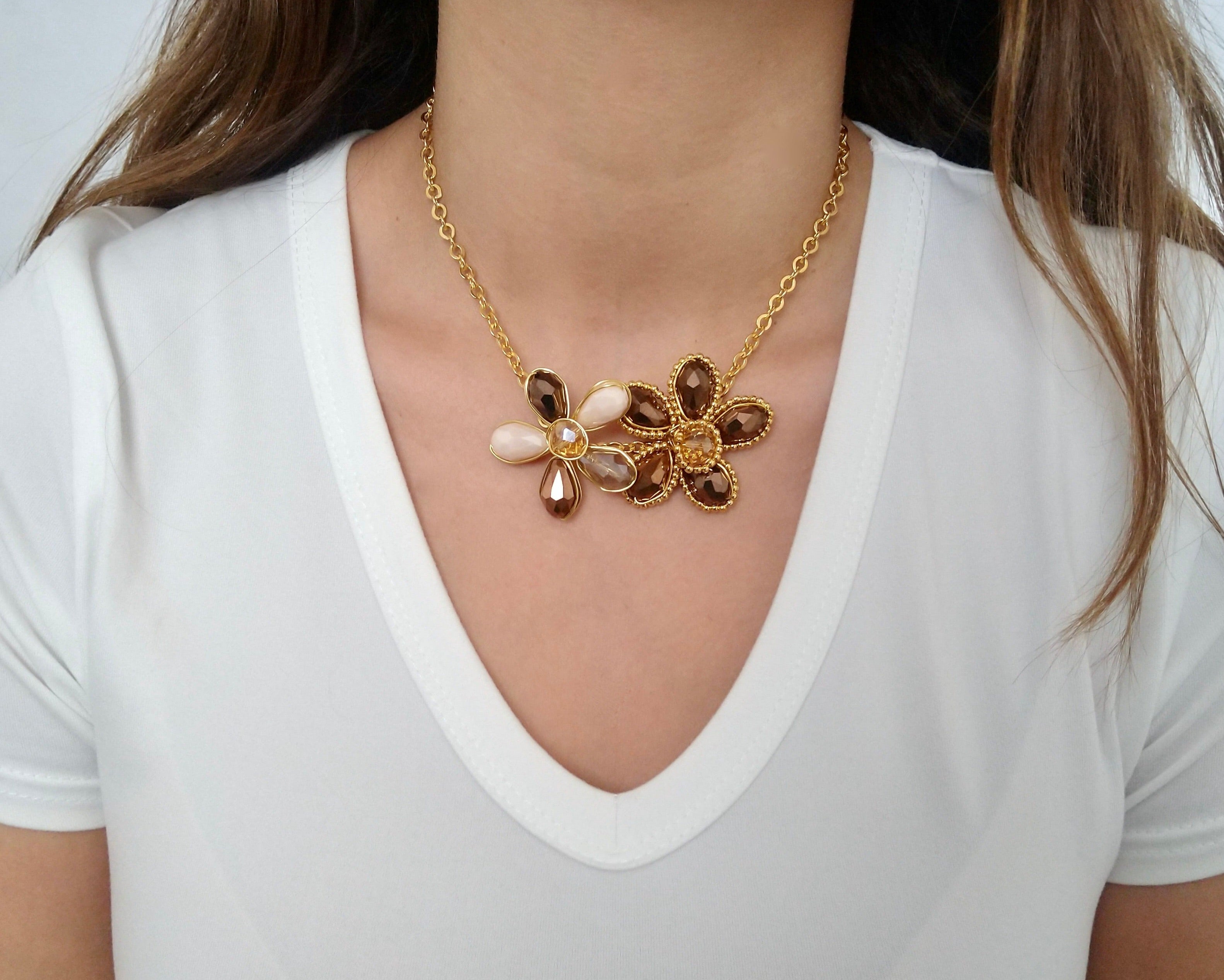 Collar Flores Cafes en Chapa de Oro de 14k