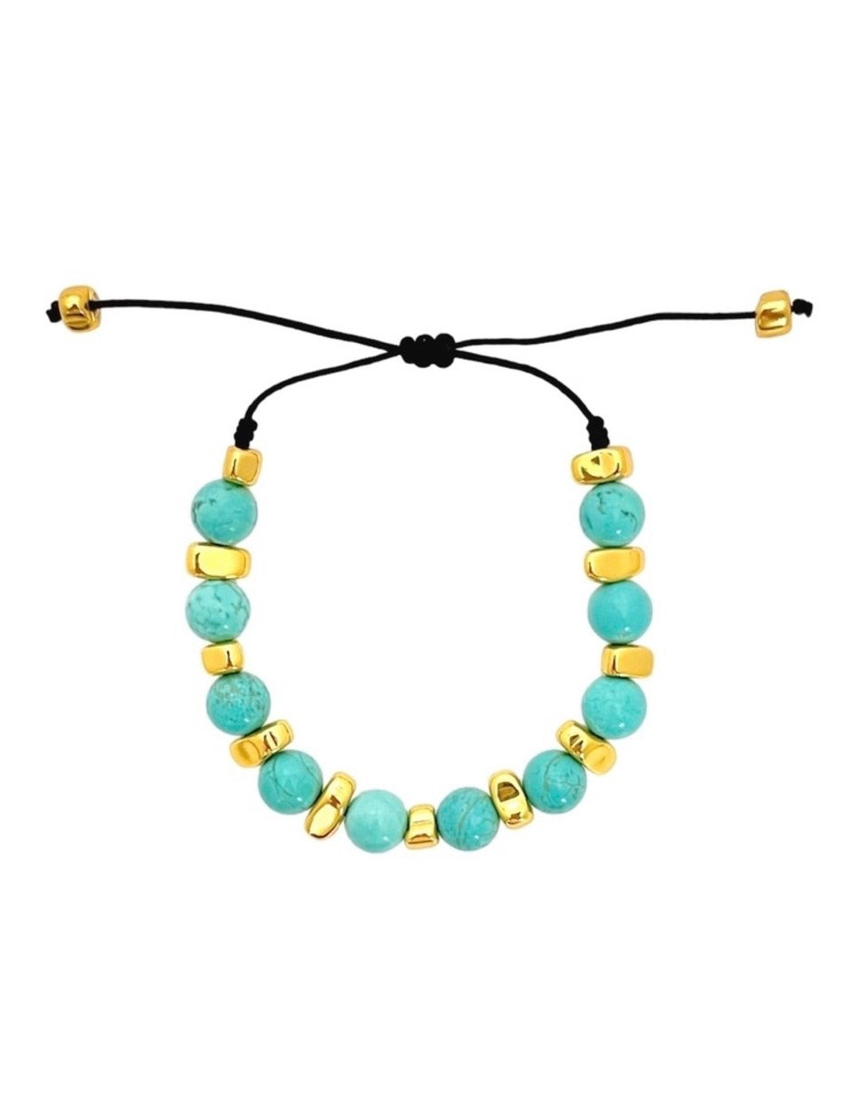 Pulsera Ajustable Turquesa en Chapa de Oro 14k