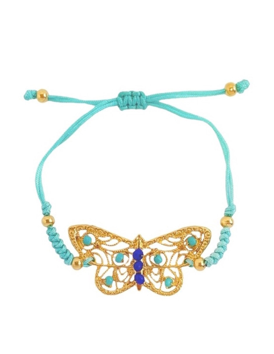 Pulsera de Mariposa Detallada en Chapa de Oro 14k