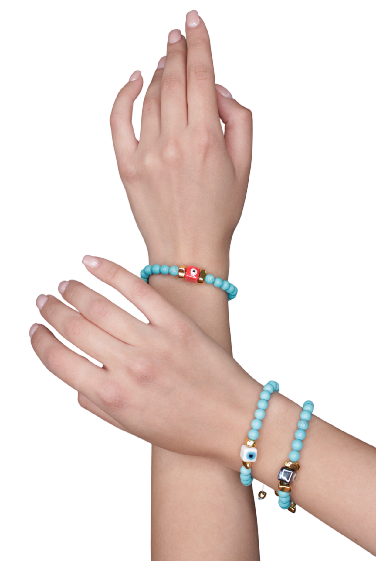 Pulsera de Turquesa con Ojo Turco Verde en Chapa de Oro 14k