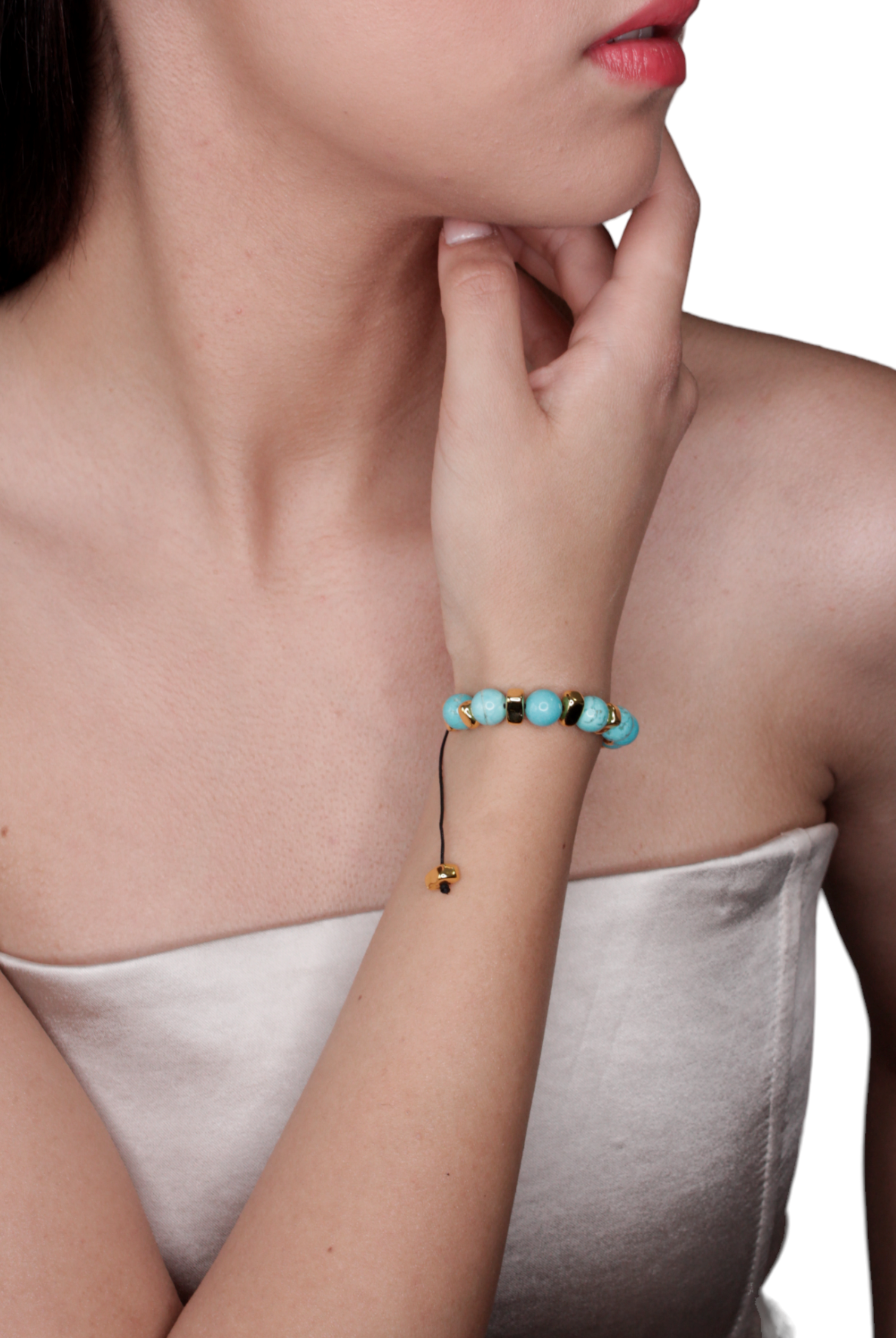 Pulsera Ajustable Turquesa en Chapa de Oro 14k