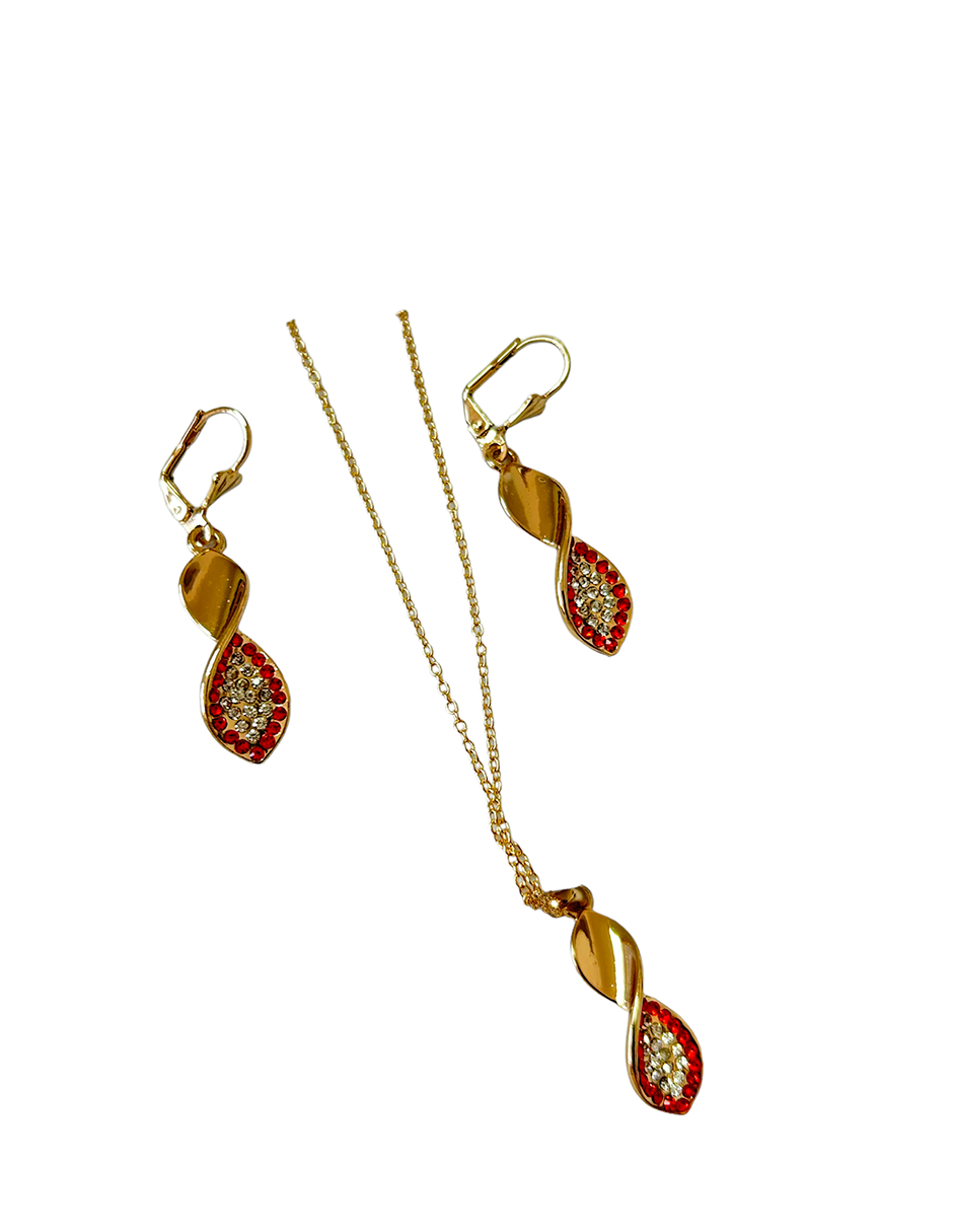 Juego de Collar y Aretes con Zirconias en Chapa de Oro 14k