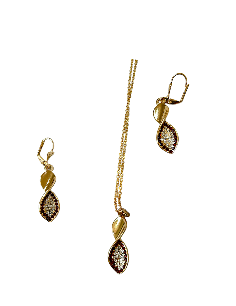 Juego de Collar y Aretes con Zirconias en Chapa de Oro 14k
