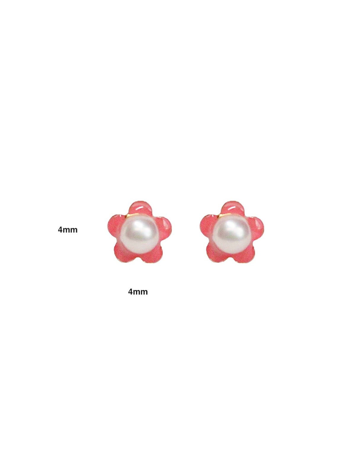 Broquel de Flor Rosa con Perla en Oro de 14k