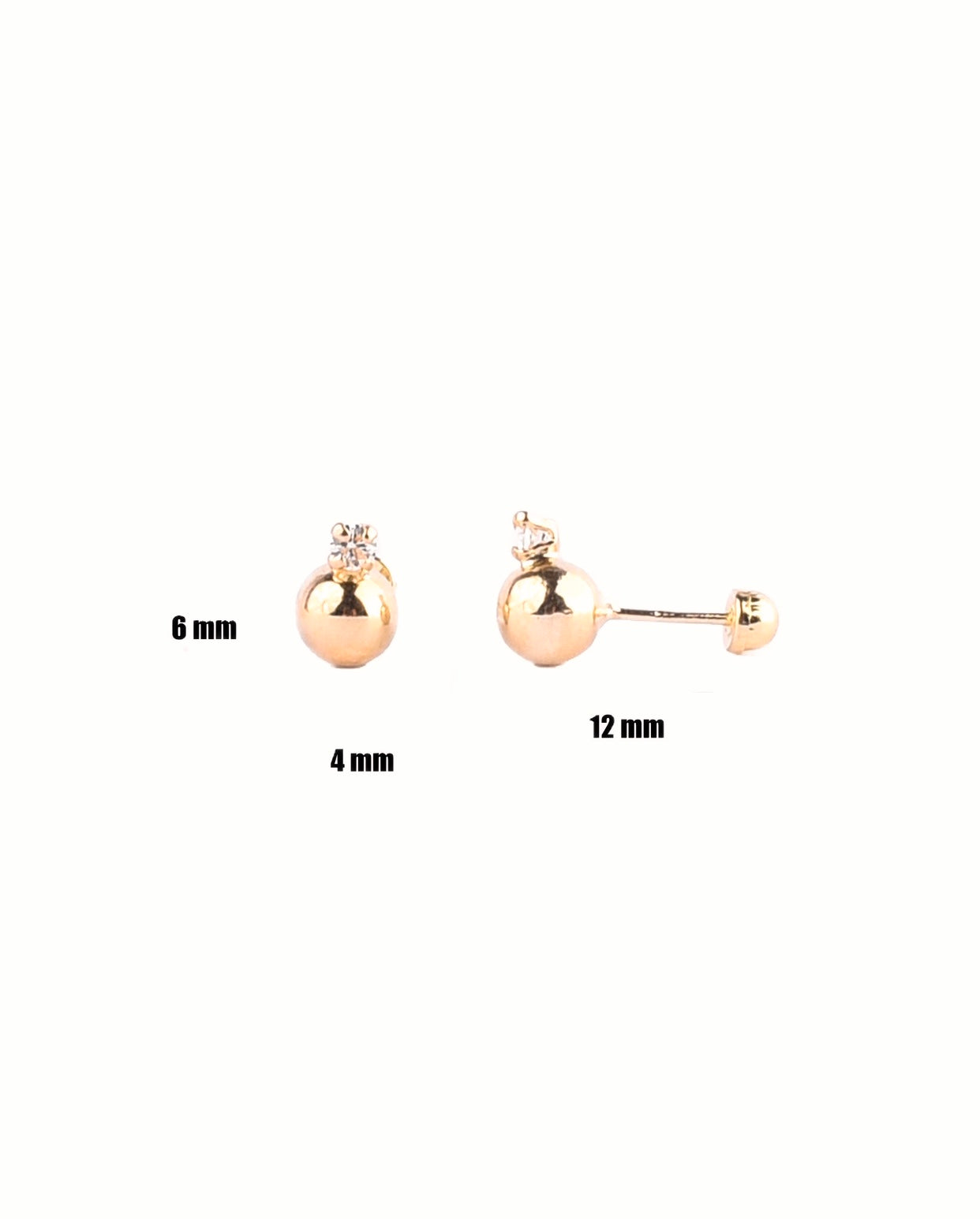 Broquel Bola Lisa con Zirconia en Oro 10k