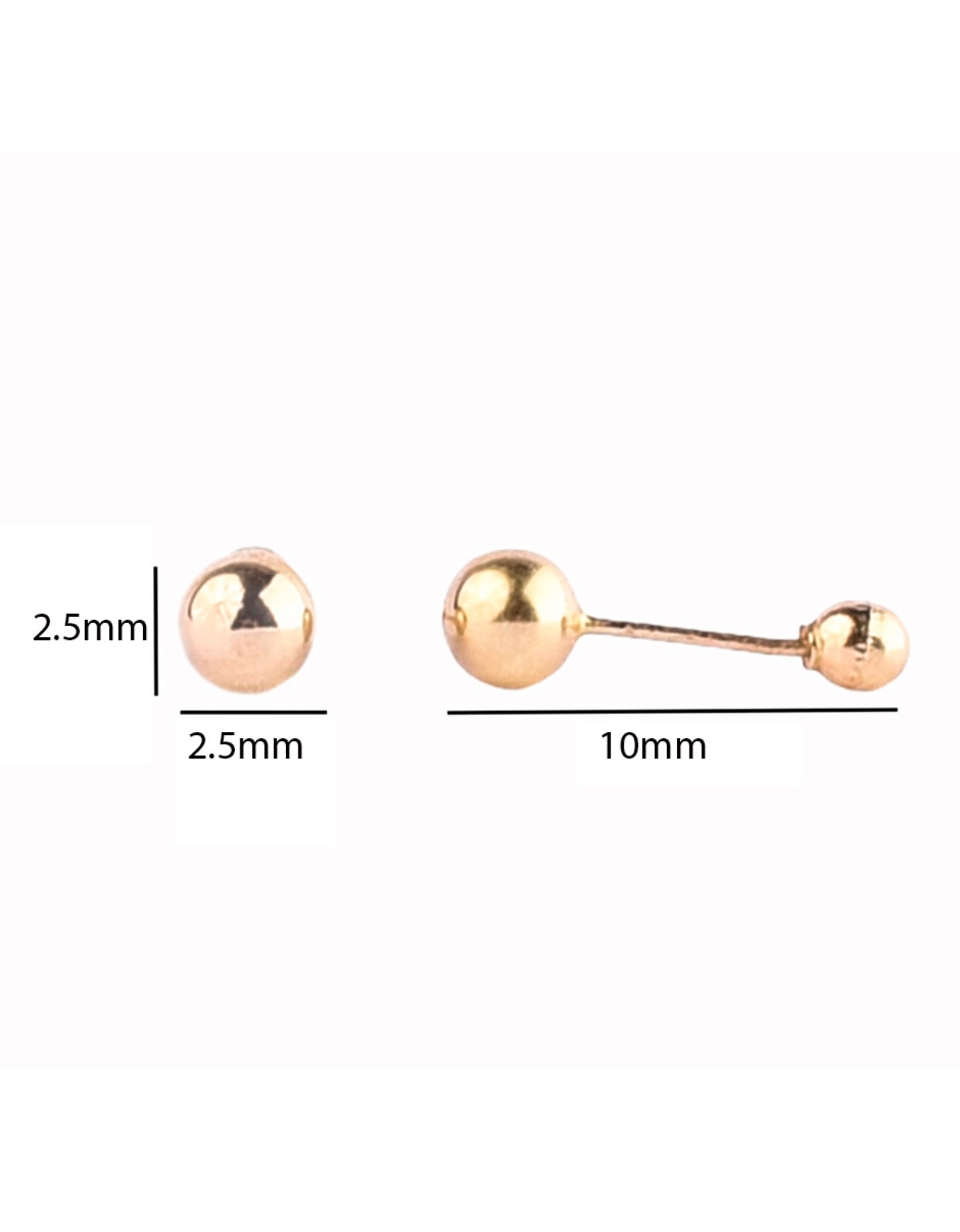 Broqueles de Bola Pulida 2.5mm en Oro de 10k