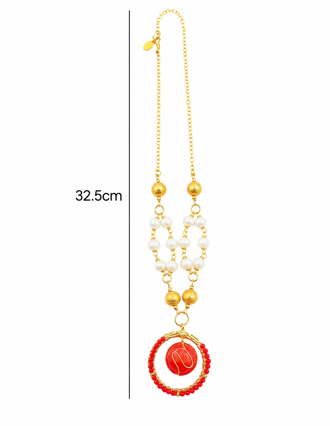 Aretes y collar perla Colgante Rojo
