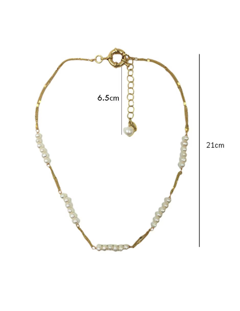 Aretes y Collar de Perlas en chapa de oro