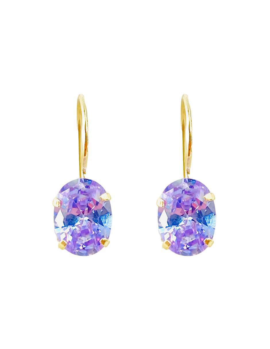 Aretes con Zirconia Lila - en Oro de 10k