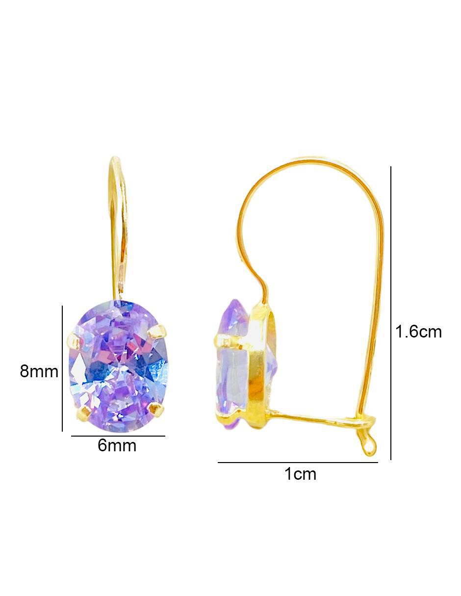 Aretes con Zirconia Lila - en Oro de 10k