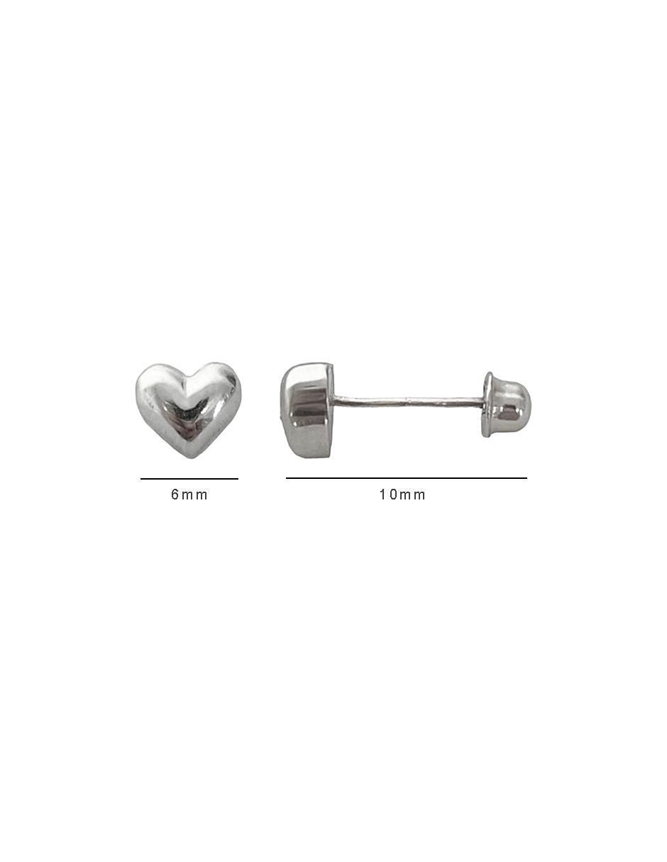 Broqueles de Corazon en Oro Blanco de 10k