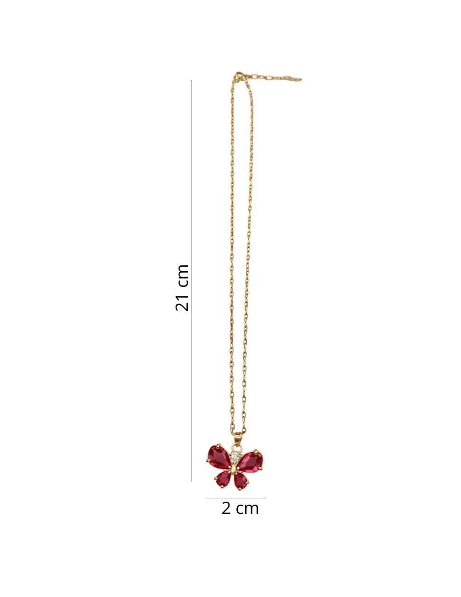 Aretes y collar de mariposa con acabado chapa de oro 14 K zirconia