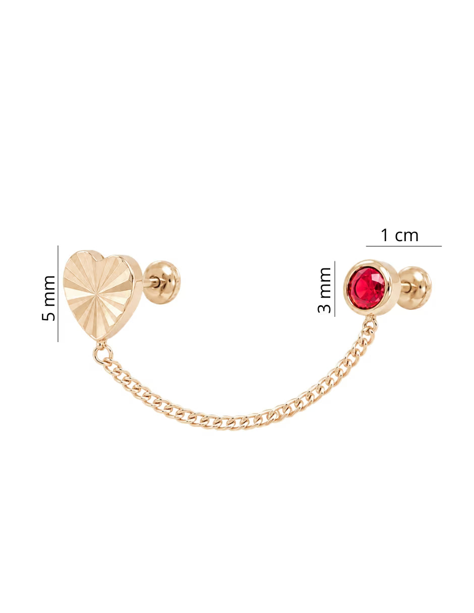 Piercing de corazón de oro 10 K con acabado brillante zirconia