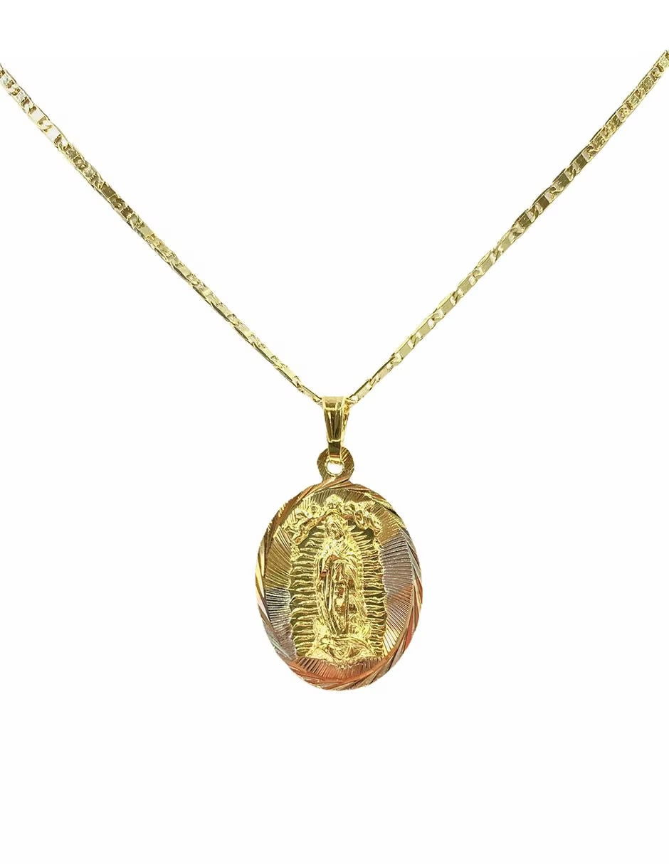 Medalla Virgen de Guadalupe Tricolor en Chapa de Oro 14K