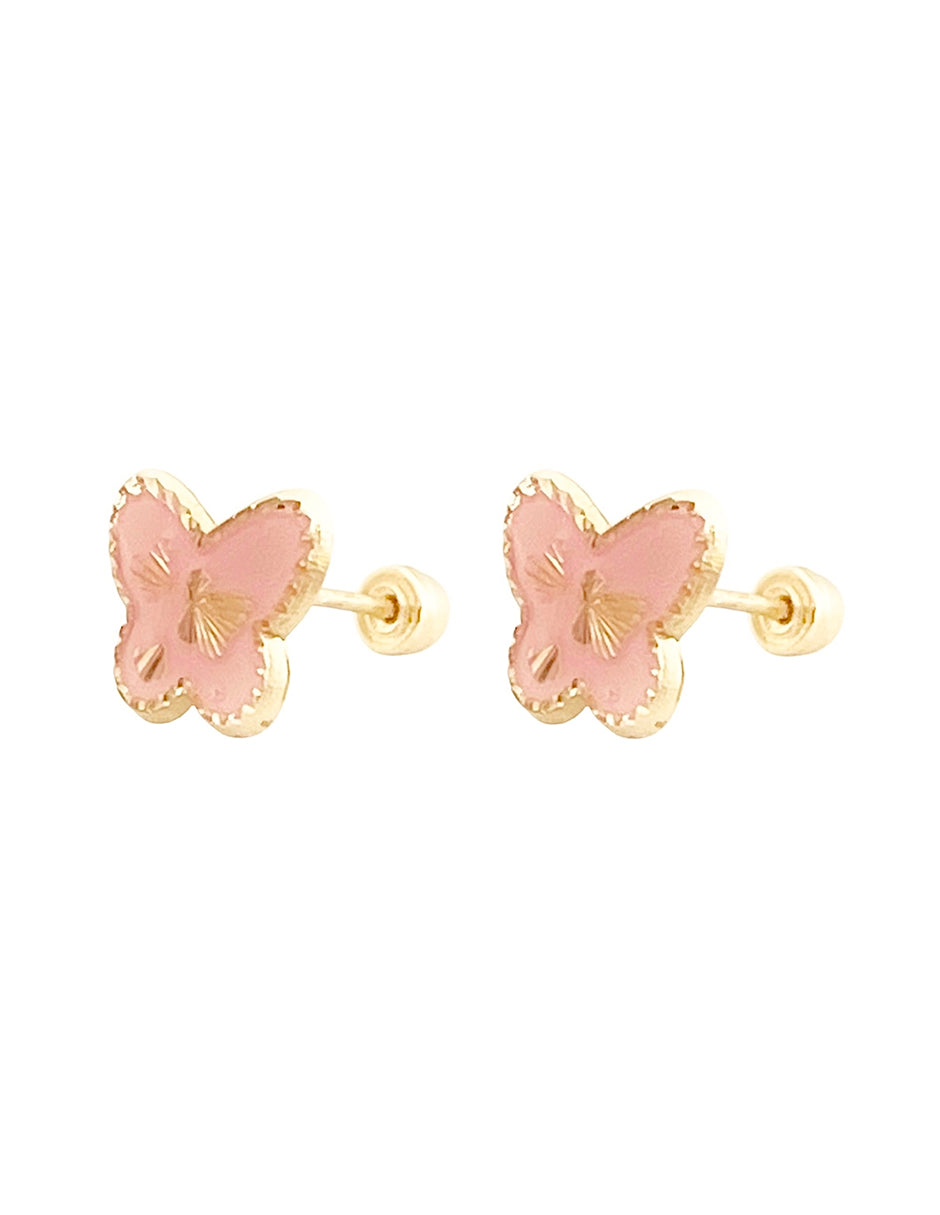 Broquel Mariposa Rosa - en Oro de 10k