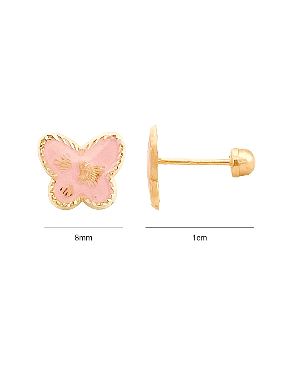 Broquel Mariposa Rosa - en Oro de 10k