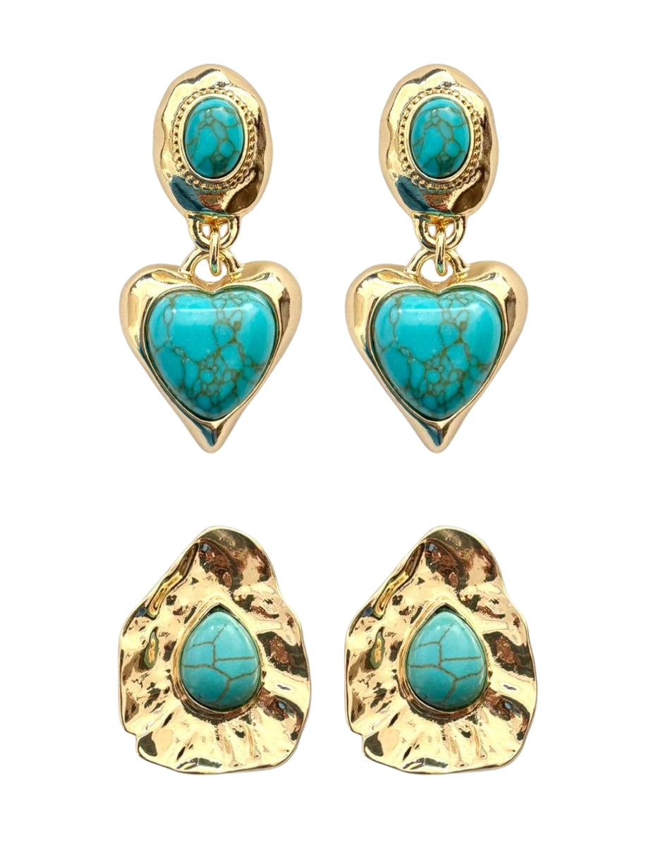 Dúo de Aretes en Chapa de Oro 14K