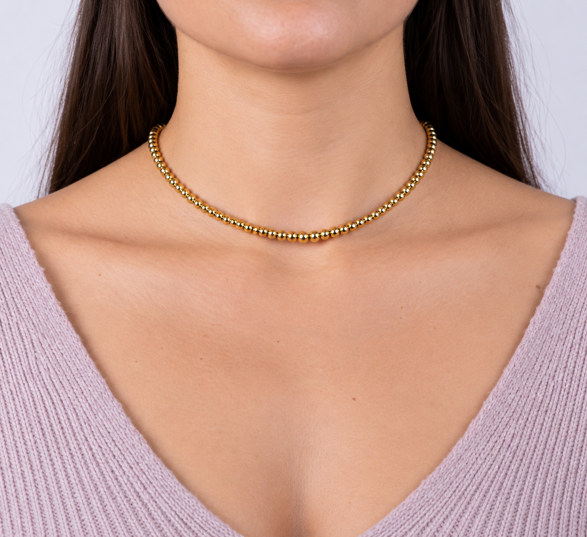 Set de collar en bolitas chapeadas, con hermosas arracadas en chapa de oro