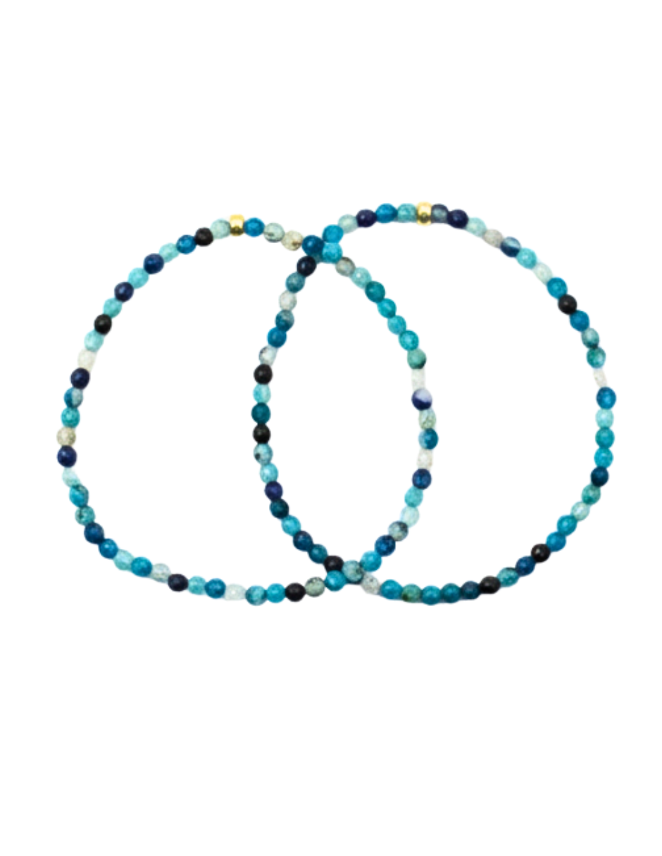 Dúo de Pulsera de Ágata Azul con Rondel de Oro 10K