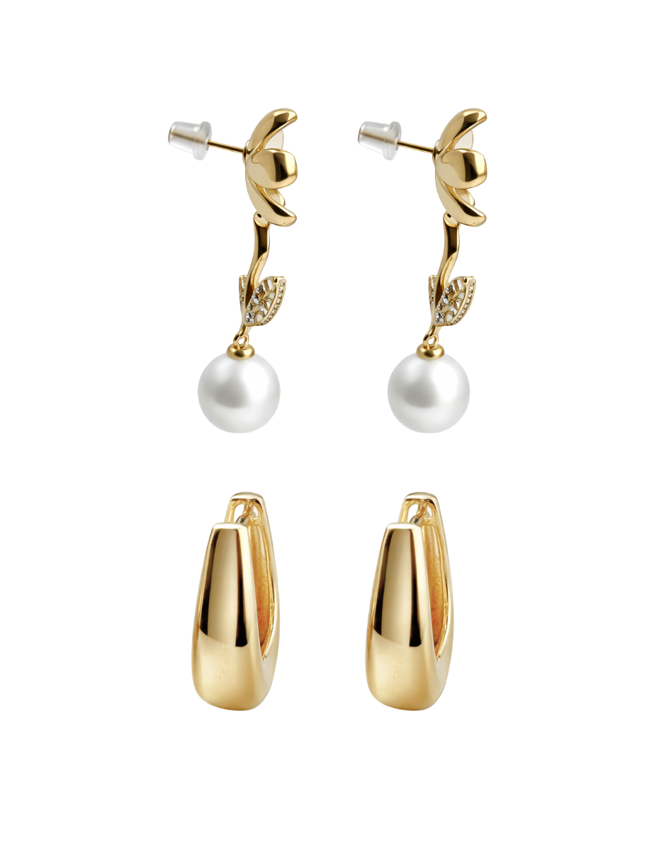 Dúo de Aretes en Chapa de Oro 14K