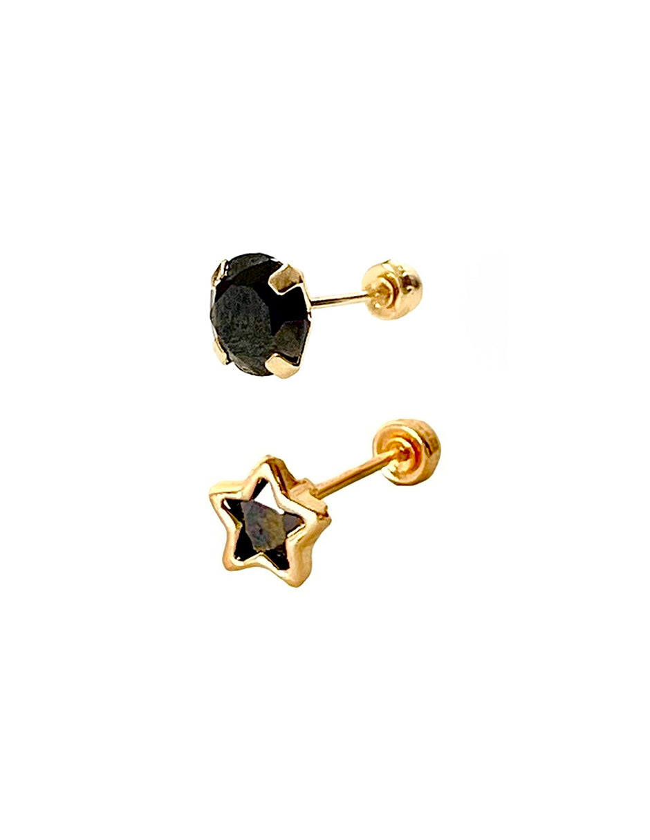 Par de Piercings Oro de 10k con Piedra Ónix