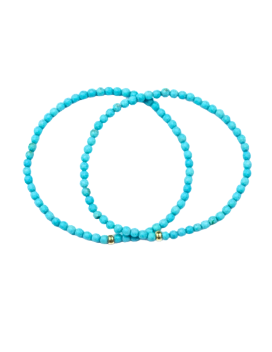 Dúo de Pulsera de Turquesa con Rondel de Oro 10K