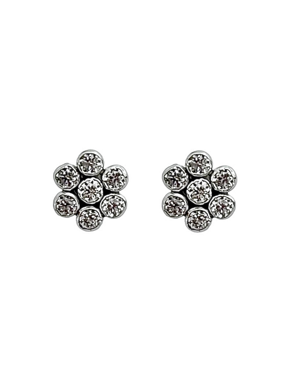 Broqueles en Oro de 10k Flor Blanca con Zirconias