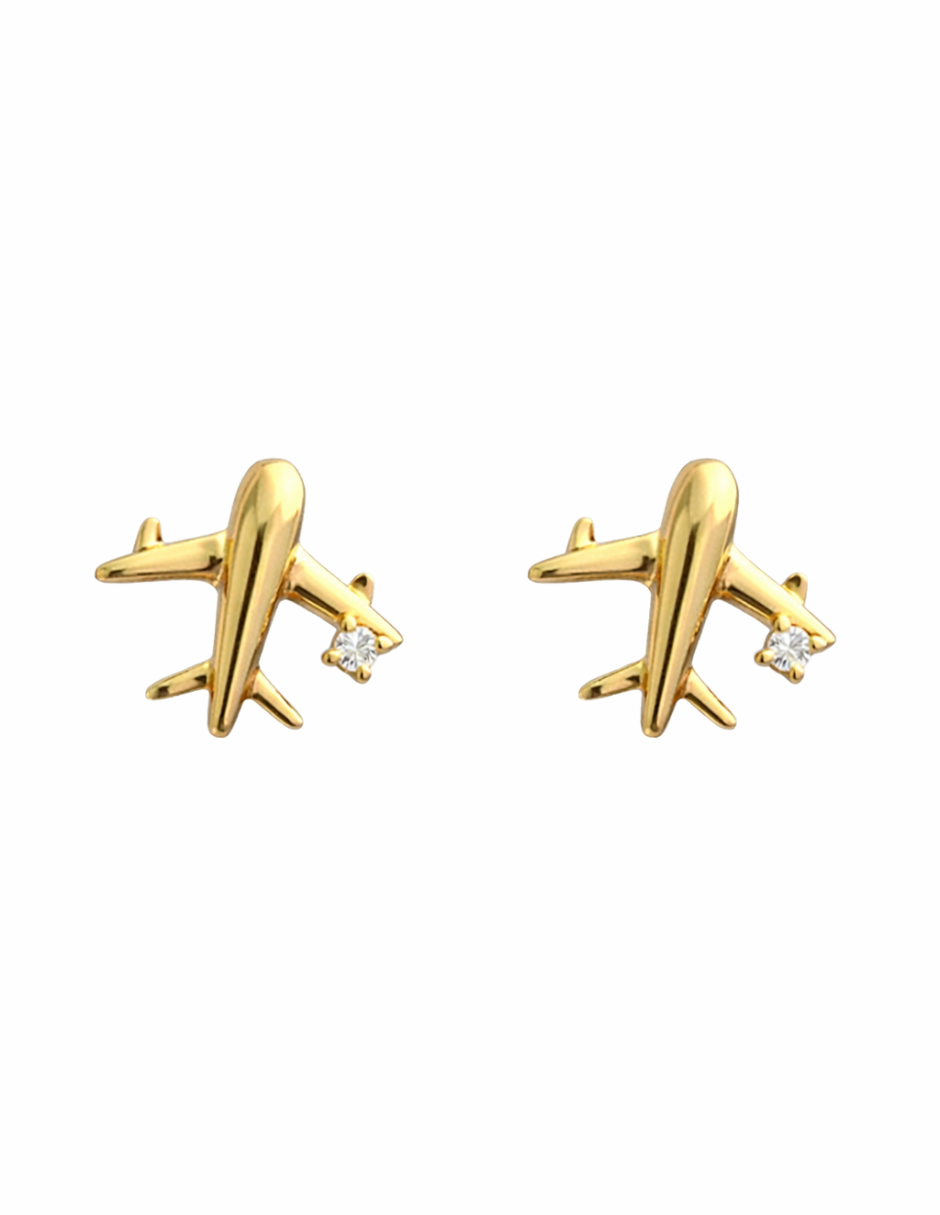 Set de Aretes y Collar de Avión en Chapa de Oro 14K