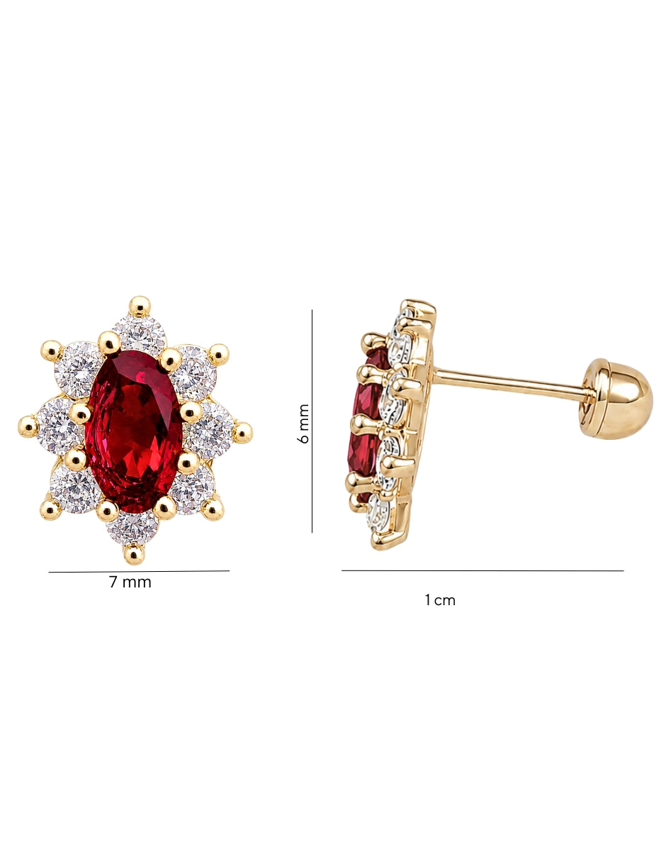 BROQUELES DE FLOR IMPERIAL ROJO DE ORO DE 10K