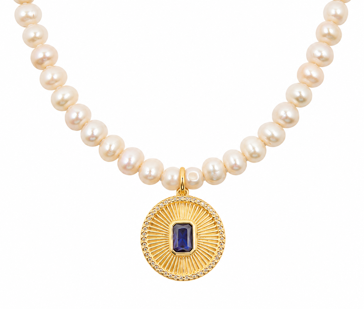 Collar de Perlas Dije Zirconia Azul