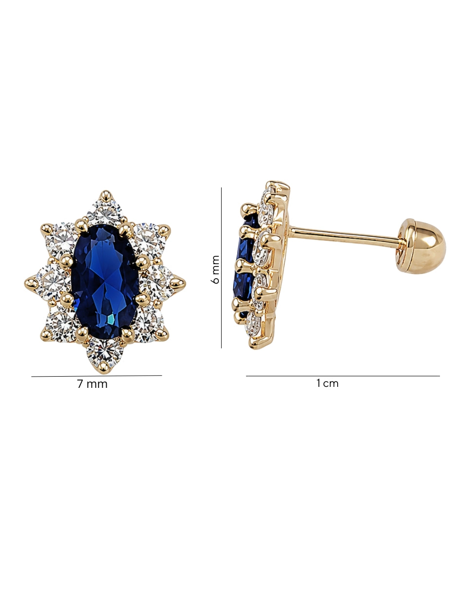 BROQUELES DE FLOR IMPERIAL AZUL DE ORO DE 10K