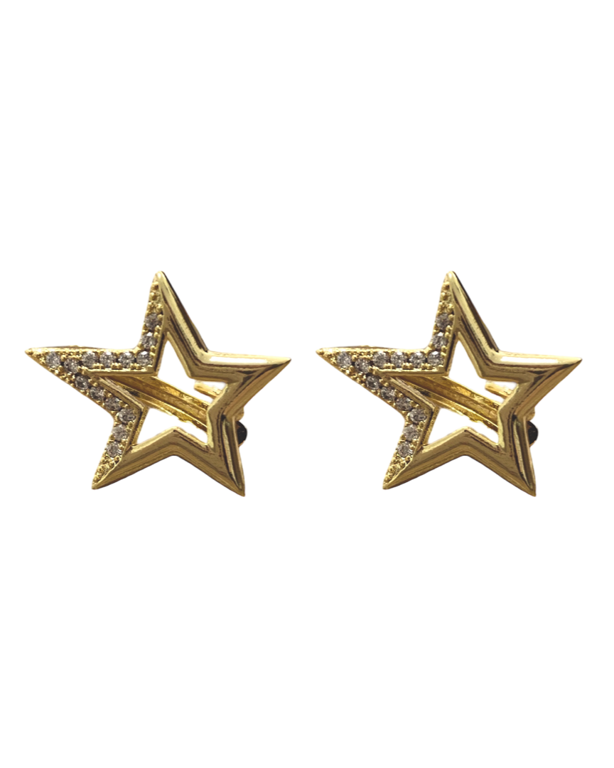 Arracadas de Estrella con Zirconia en Chapa de Oro
