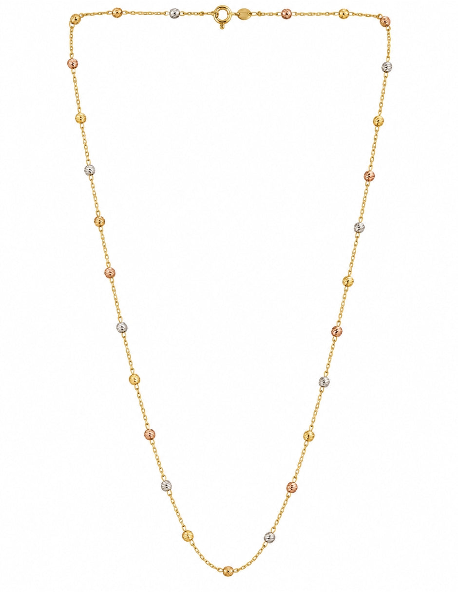 Collar de Oro de 10K con Bolitas Tricolor Diamantadas