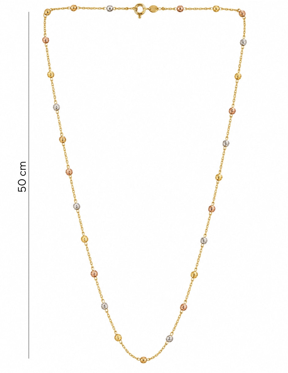 Collar de Oro de 10K con Bolitas Tricolor Diamantadas