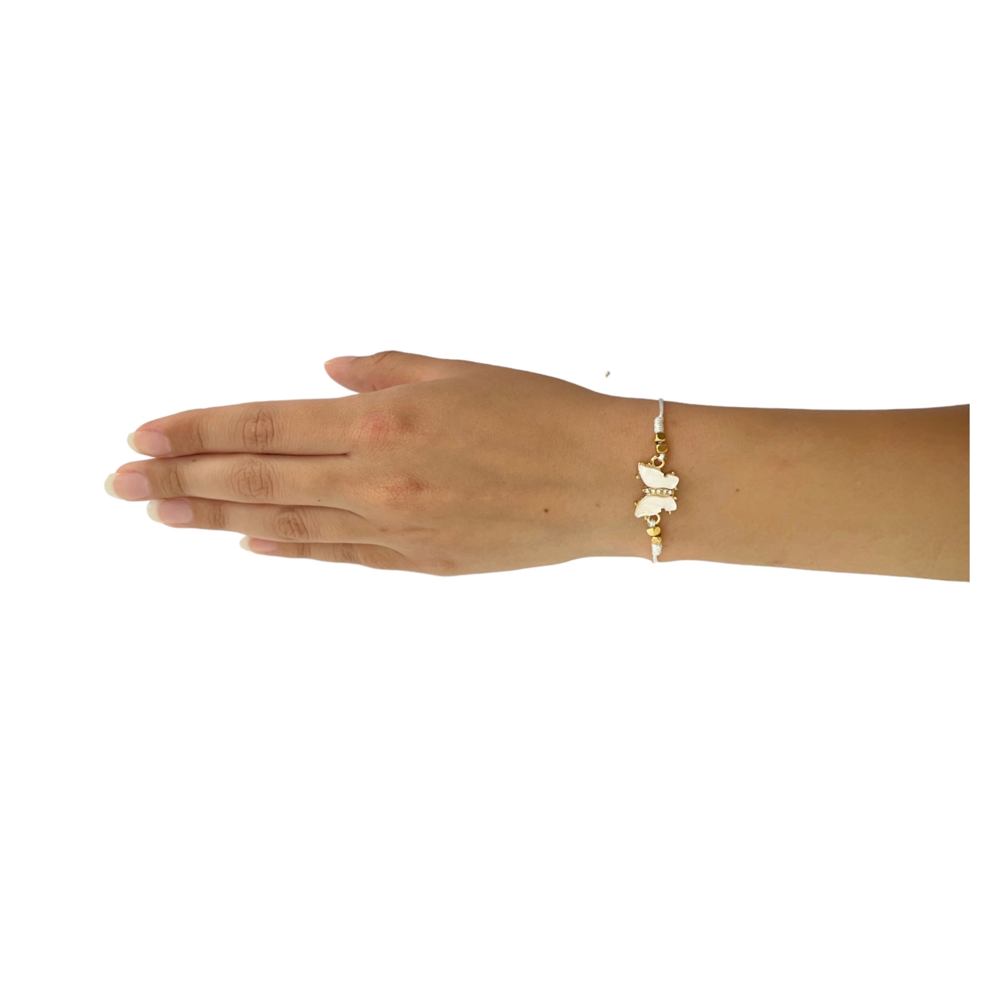 Pulsera Mariposa en Hilo Blanco en Chapa de Oro 14k