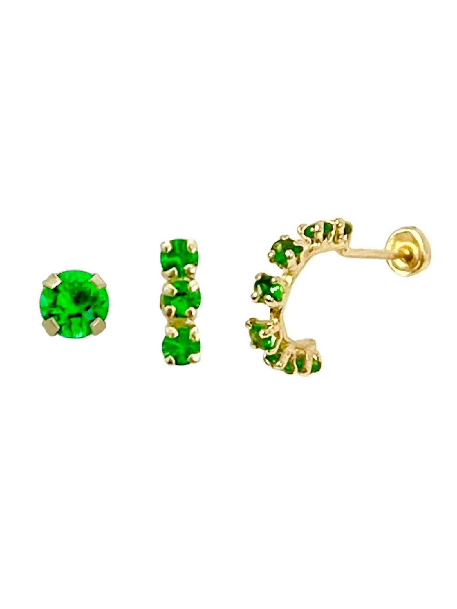 Set de Piercings de Zirconia Verde en Oro de 10k