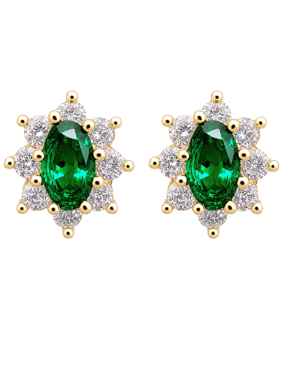 BROQUELES DE FLOR IMPERIAL VERDE DE ORO DE 10K