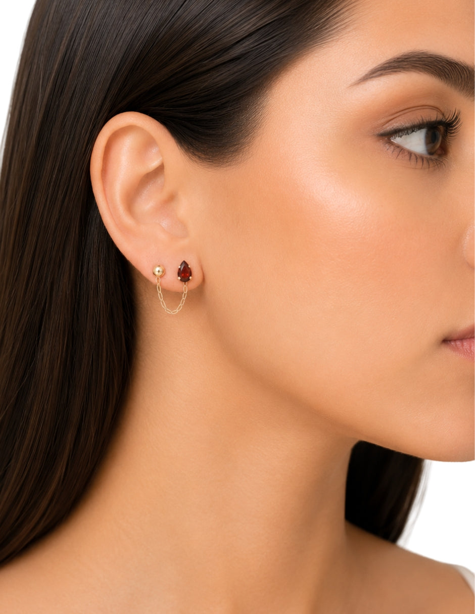 Piercing Granate con Cadena y Bola Lisa Oro 10K